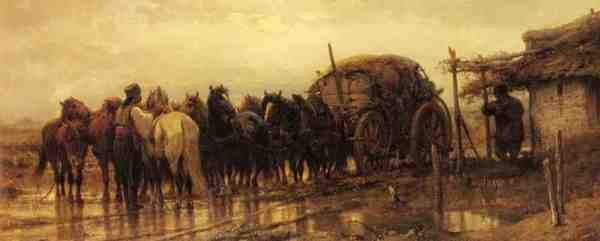 Schreyer Adolphe Hitching Horses To The Wagon A4 Photo Print