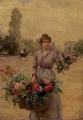 Schryver Louis Marie De A Flower Seller Near The Arc De Triomphe  A4 Photo Print