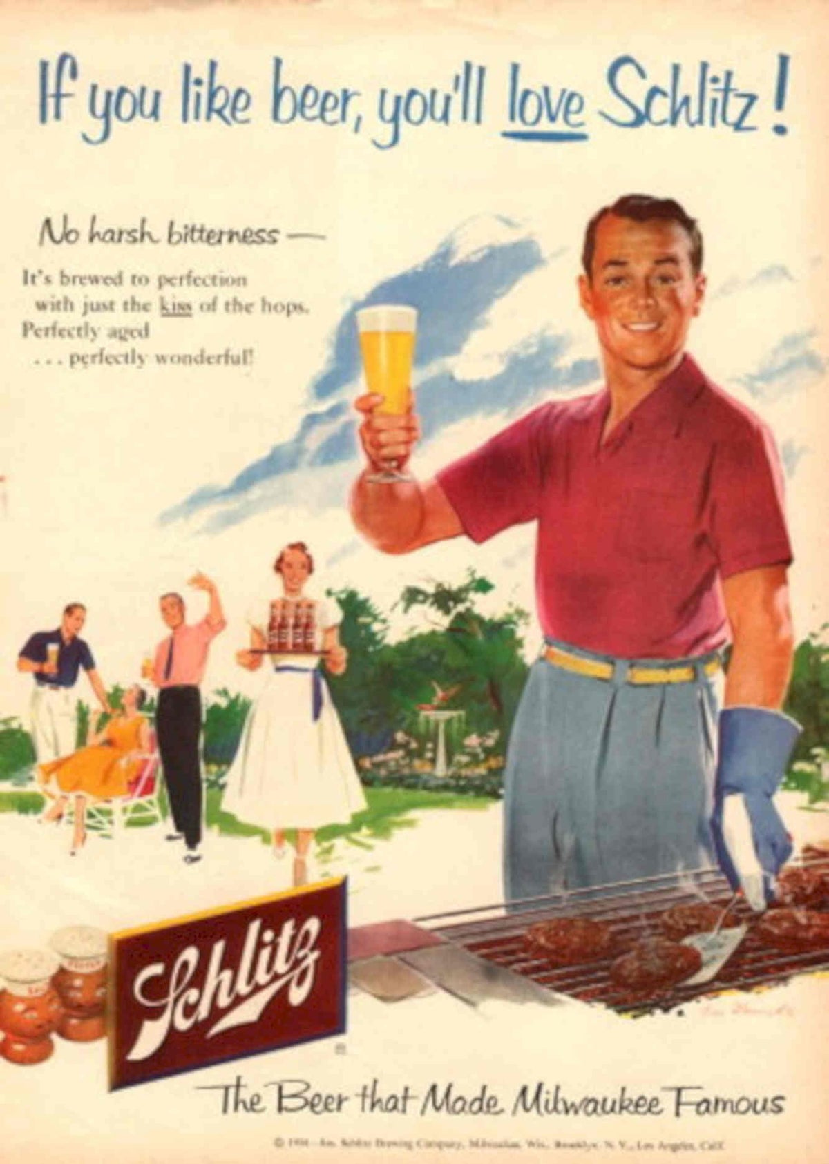 Schultz Beer Bbq 1950s Vintage Retro Advert Poster