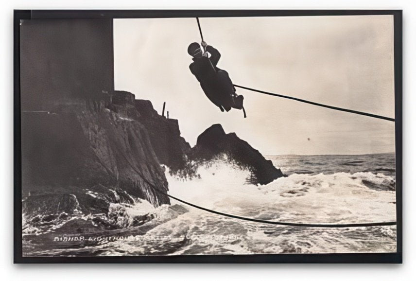 Scilly Isles Bishop Lighthouse Relief Keeper Lowered On Rope On Sea Vintage A4 Photo Print