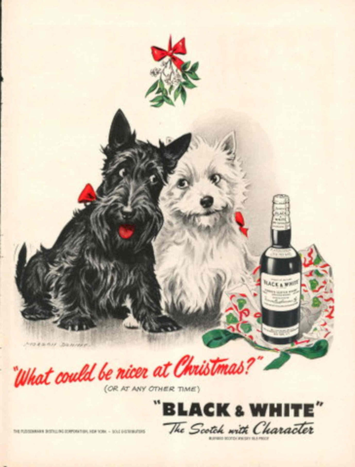 Scotch Terriers Mistletoe 1940s Vintage Retro Advert Poster