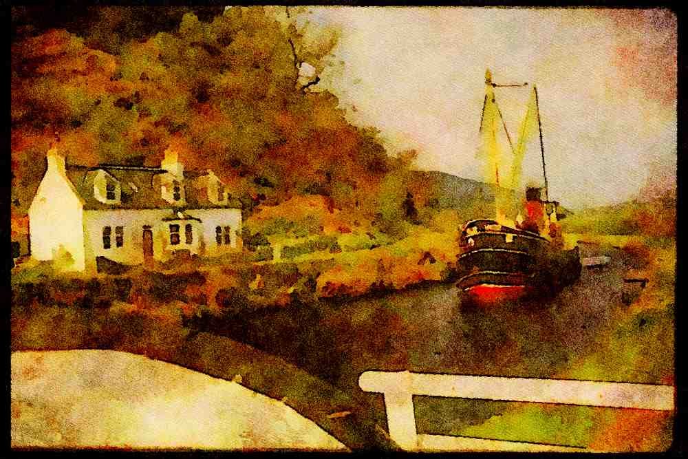 Scotland UK 231004 Crinan Canal, Argyll A4 Limited Edition Watercolour Print