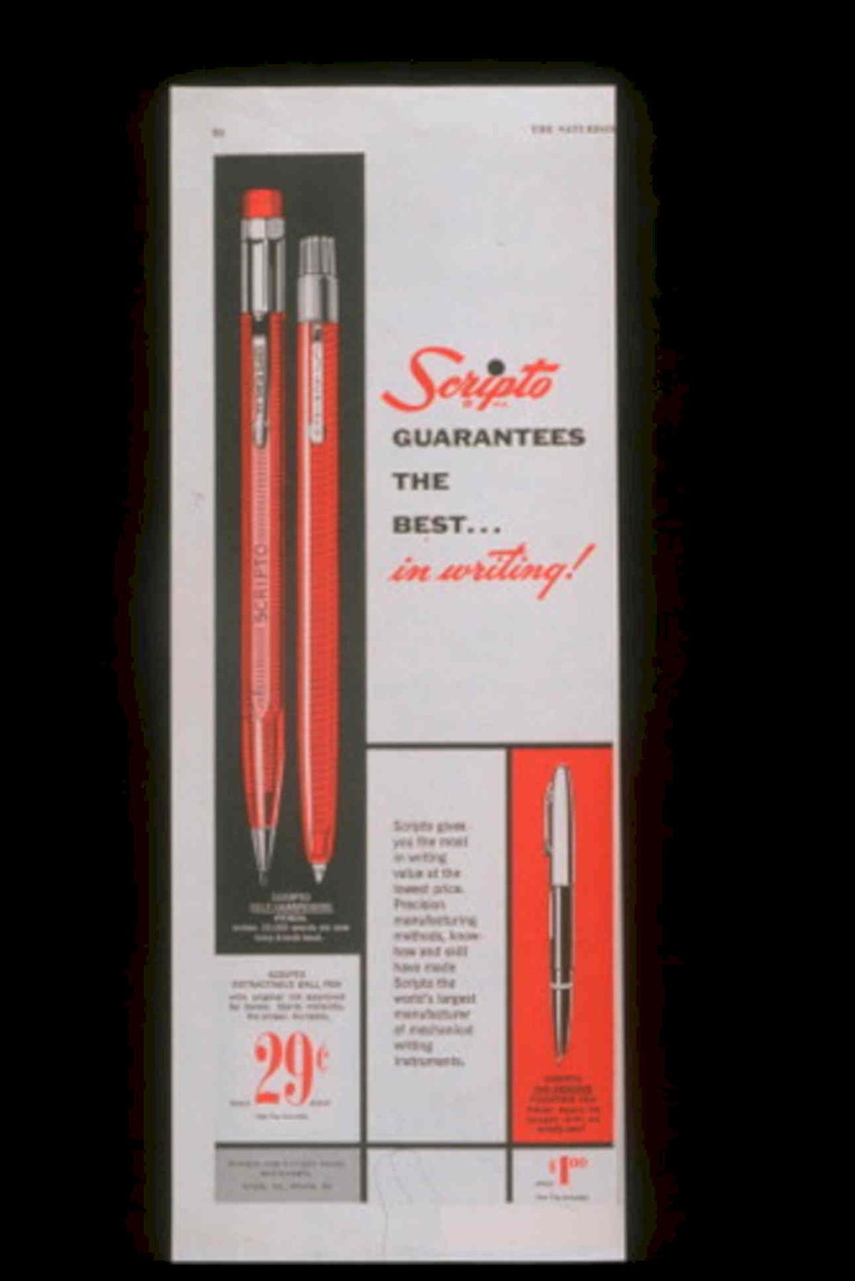 Scripto Pens Vintage 1950s Vintage Retro Advert Poster