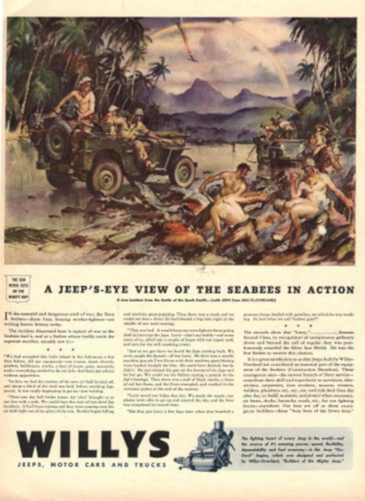 Seabee Jeeps Beach 1940s Vintage Retro Advert Poster