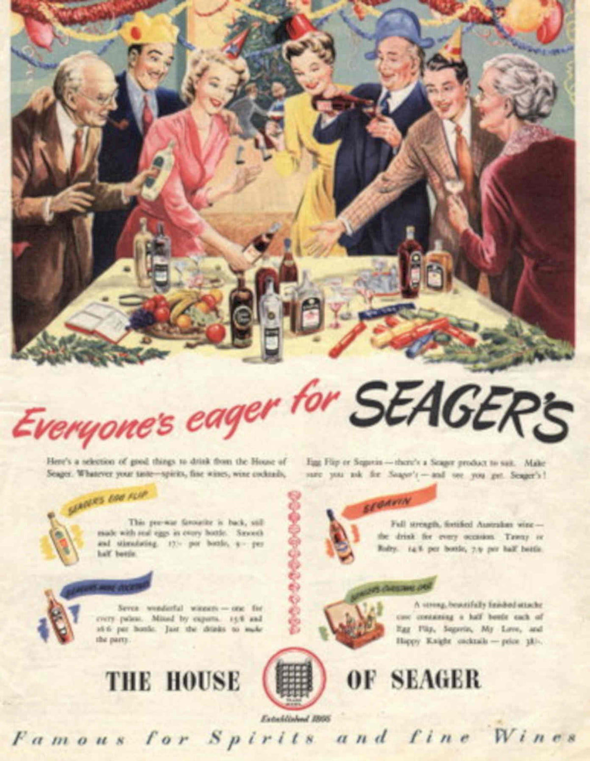 Seagers Christmas Wine 1940s Vintage Retro Advert Poster