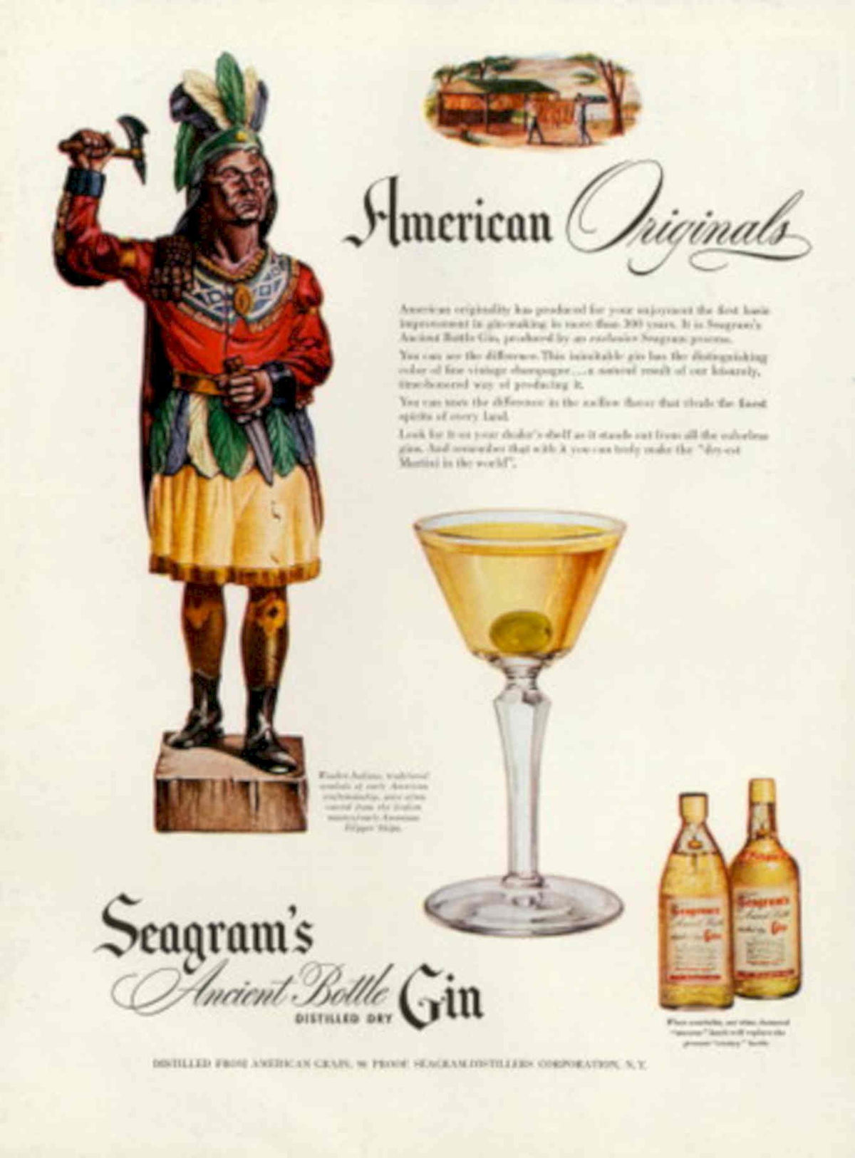 Seagrams Ancient Bottle 1950s Vintage Retro Advert Poster