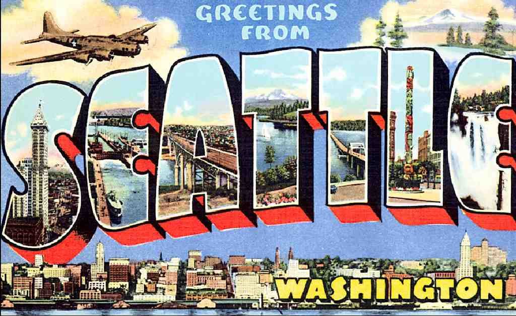 Seattle Luggage Label Vintage A4 Photo Print
