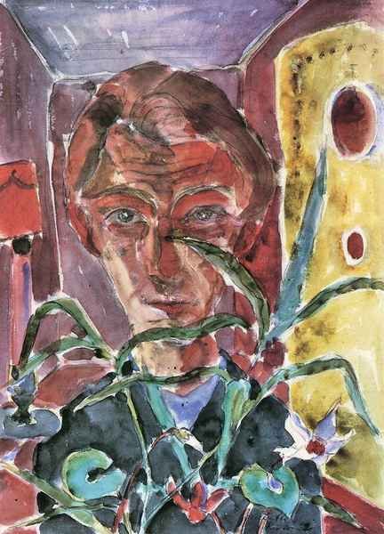 Self Portrait in Paris behind plants by Walter Gramatte Expressionism A4 Photo Print