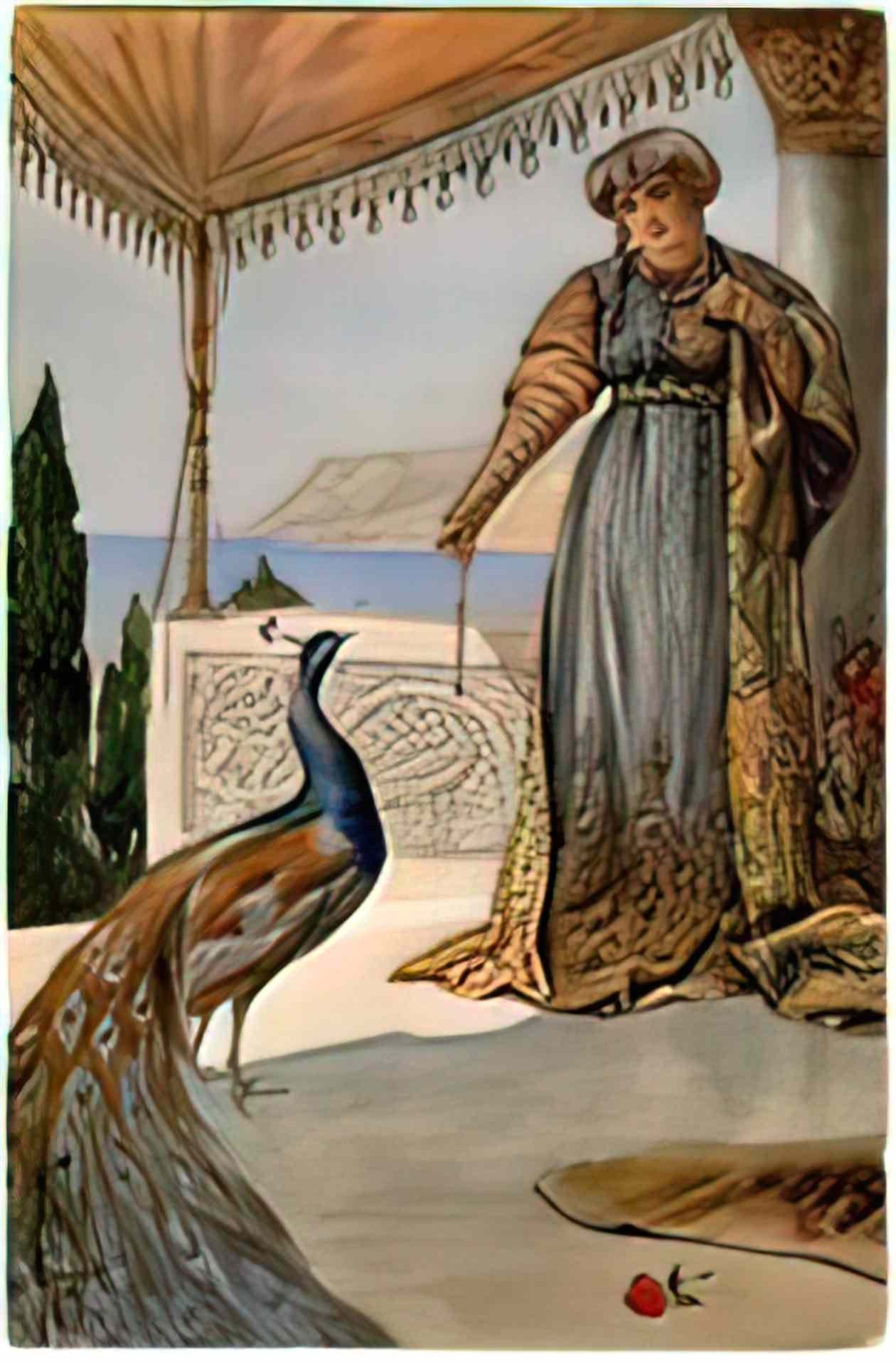 Sergey Solomko lady with peacock Art A4 Photo Print