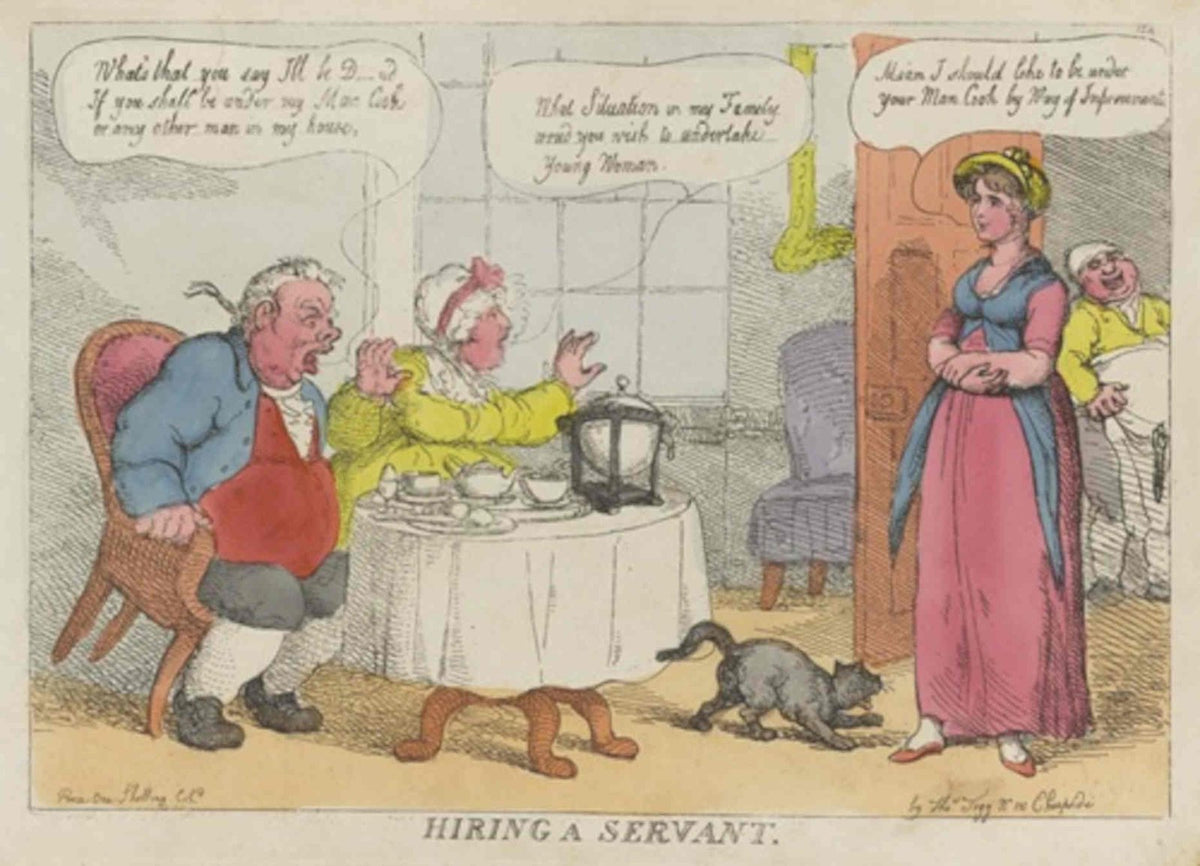 Servant Interview Woman GB Cartoon Vintage Retro Advert Poster
