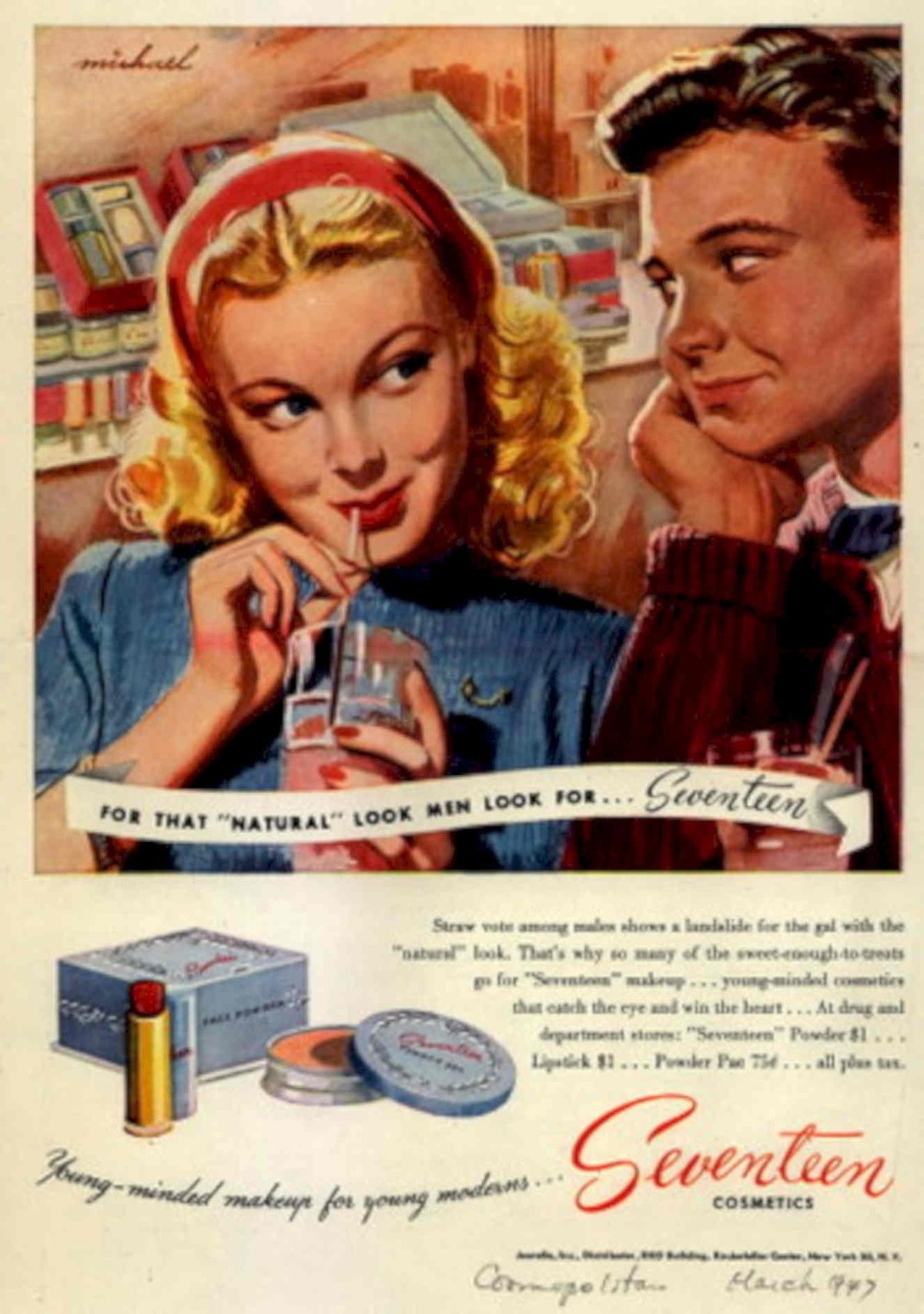 Seventeen Makeup Browse 1940s Vintage Retro Advert Poster