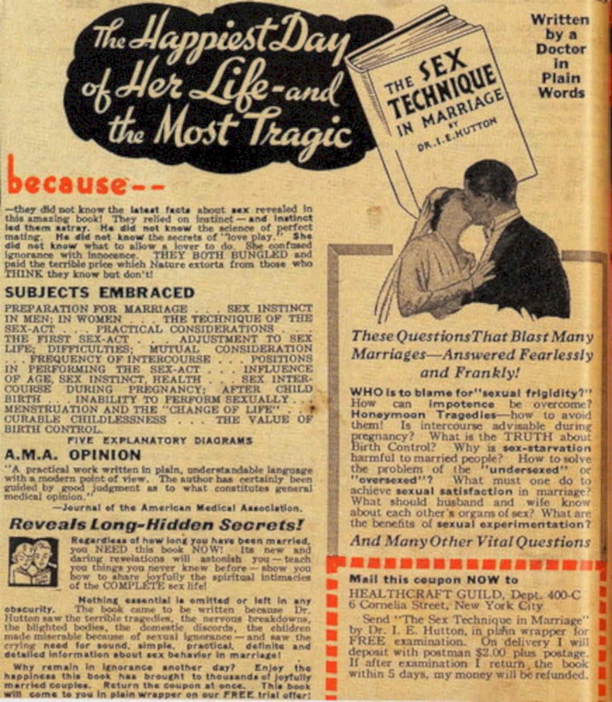 Sex Technique Marriage 1950s Vintage Retro Advert Poster