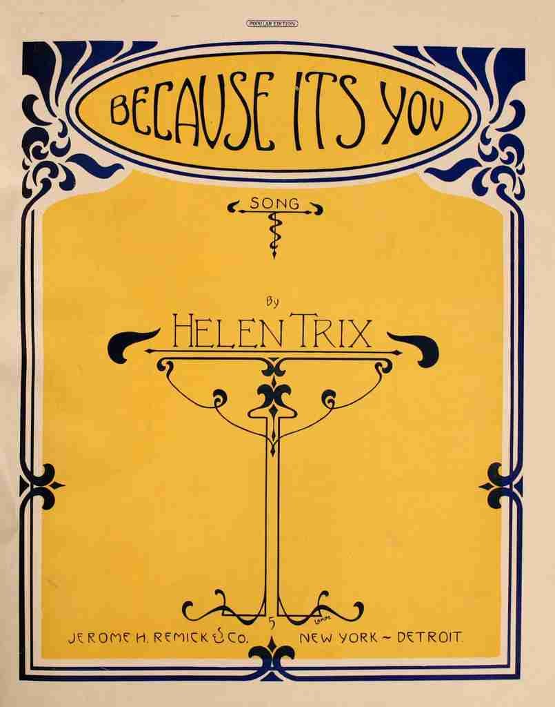 Sheet Music cover c1914 Because its You A4 Photo Print
