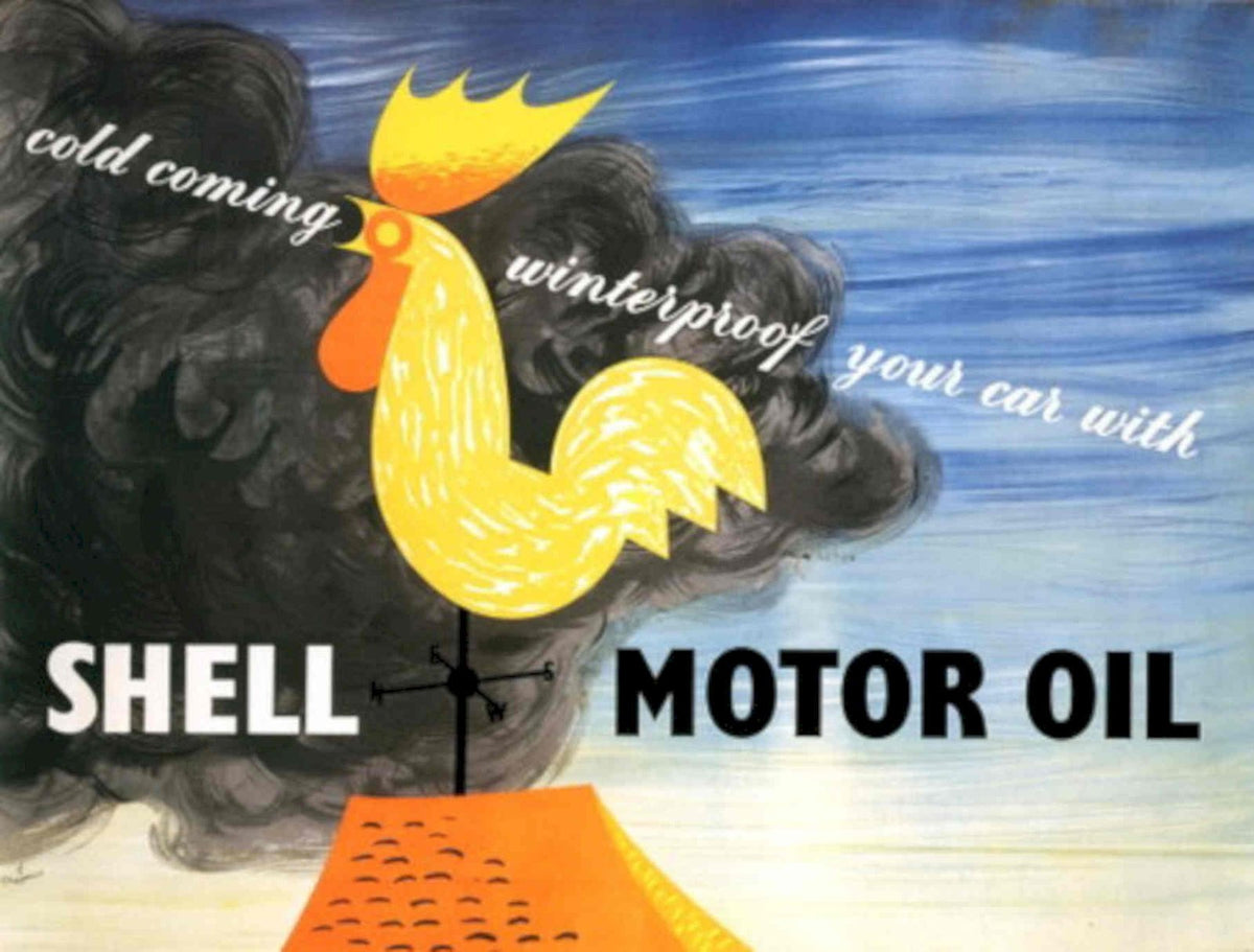 Shell Rooster Winter 1950s Vintage Retro Advert Poster