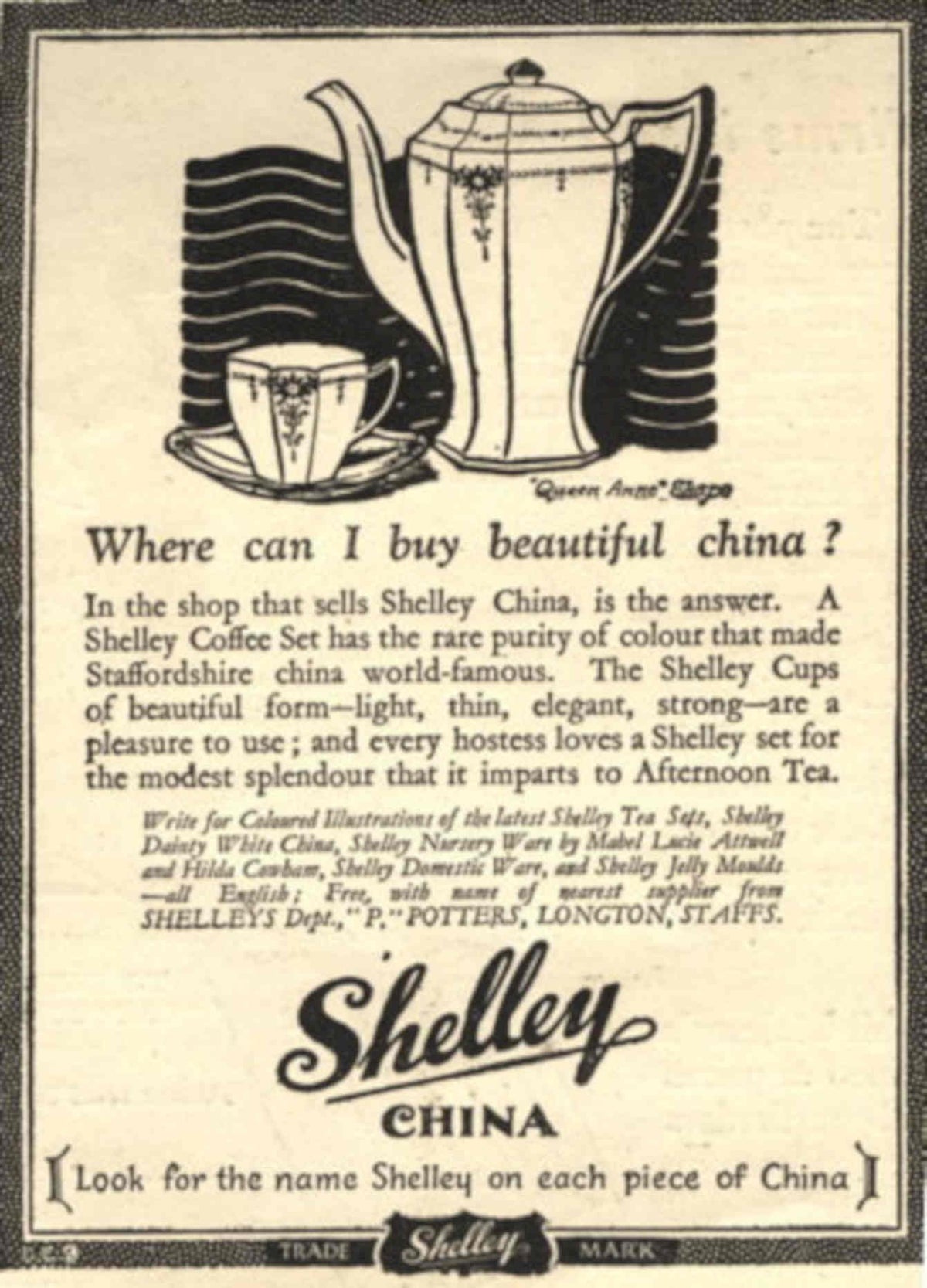 Shelley Tea Set 1930s Vintage Retro Advert Poster