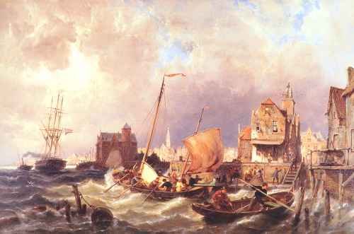 Shipping before a Dutch Harbour Town A4 Photo Print