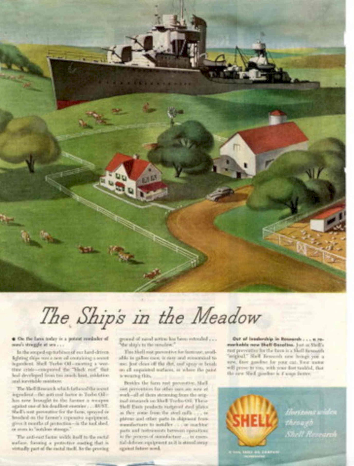 Ships Meadow Shell 1940s Vintage Retro Advert Poster