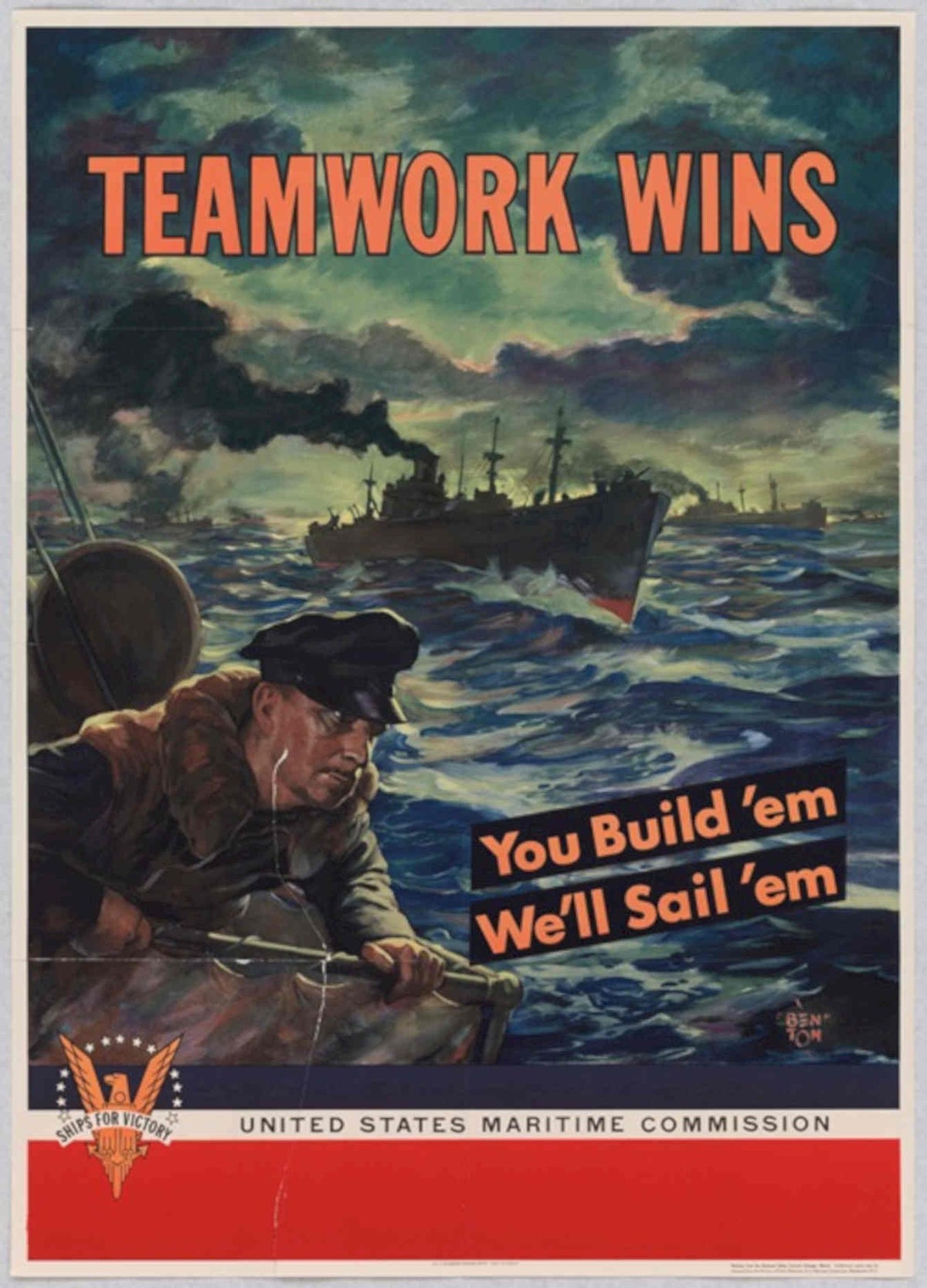 Shipyard Teamwork Victory American World War II Advert Poster