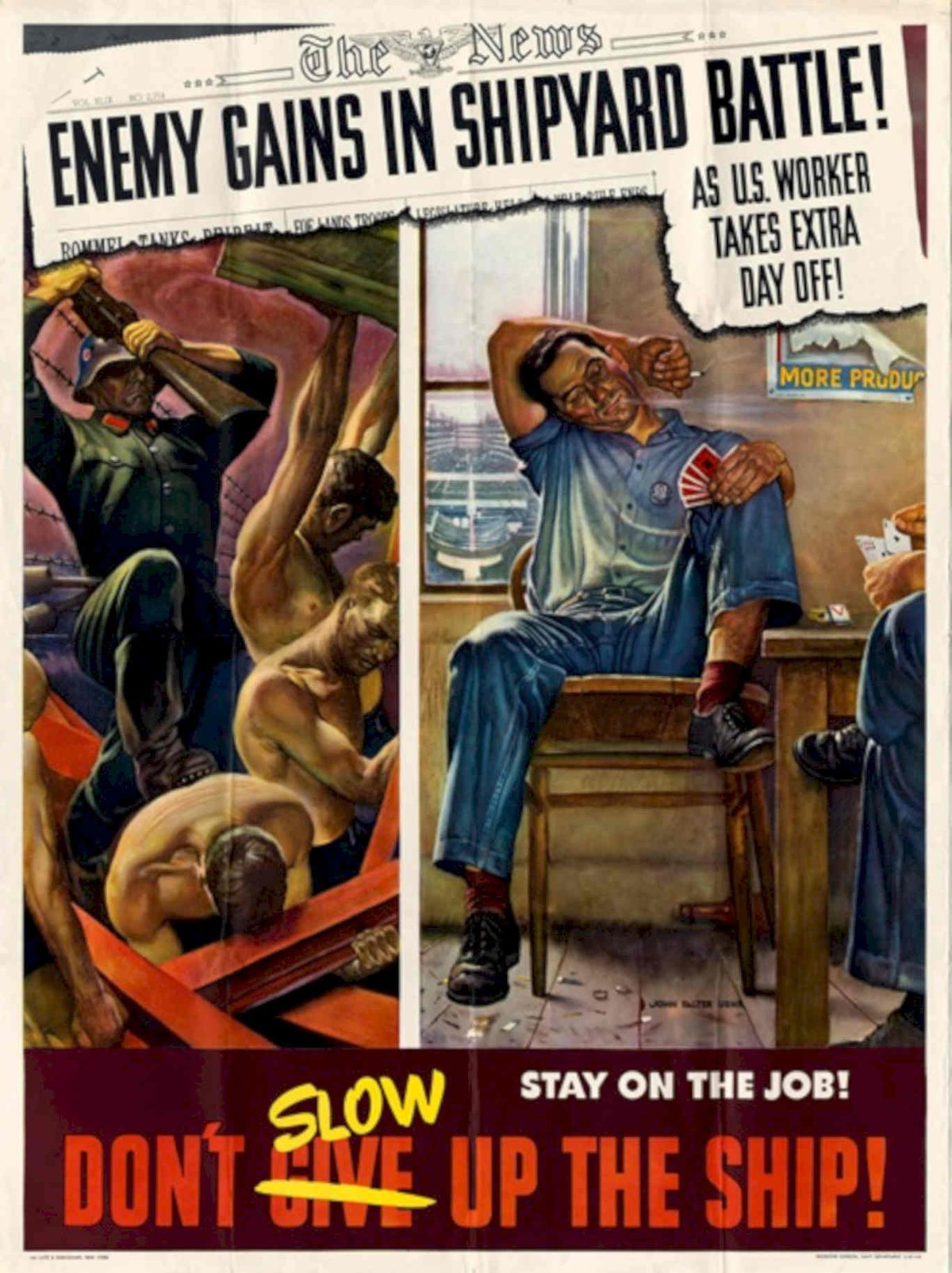 Shipyard Worker Battle American World War II Advert Poster