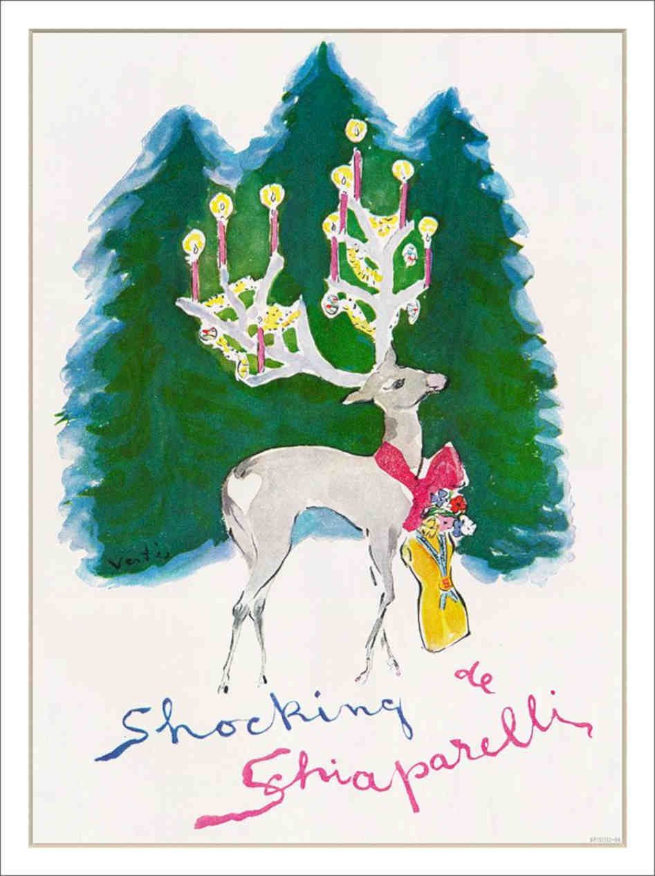 Shocking Shiaparelli Christmas Reindeer 1940spsd Vintage Retro Advert Poster A4