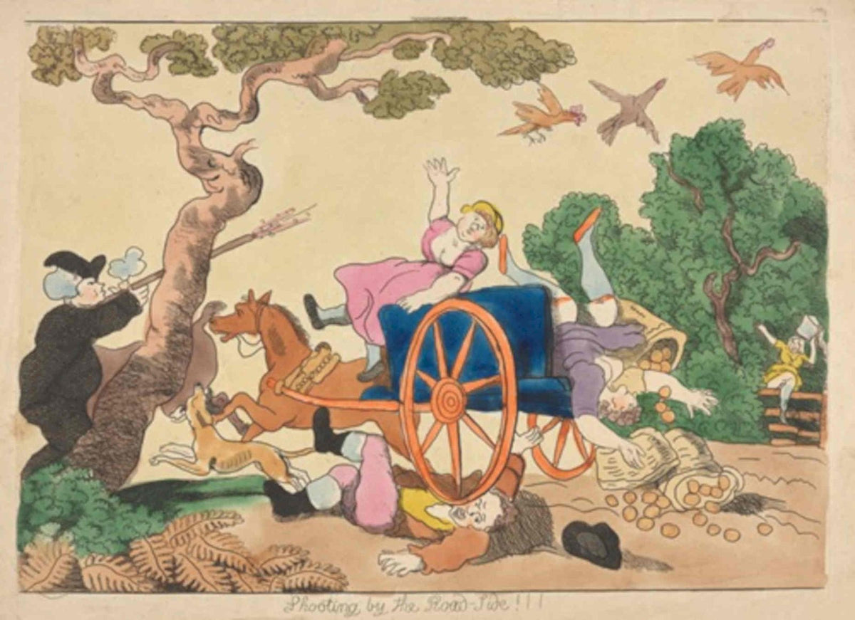 Shooting Carriage Scene GB Cartoon Vintage Retro Advert Poster