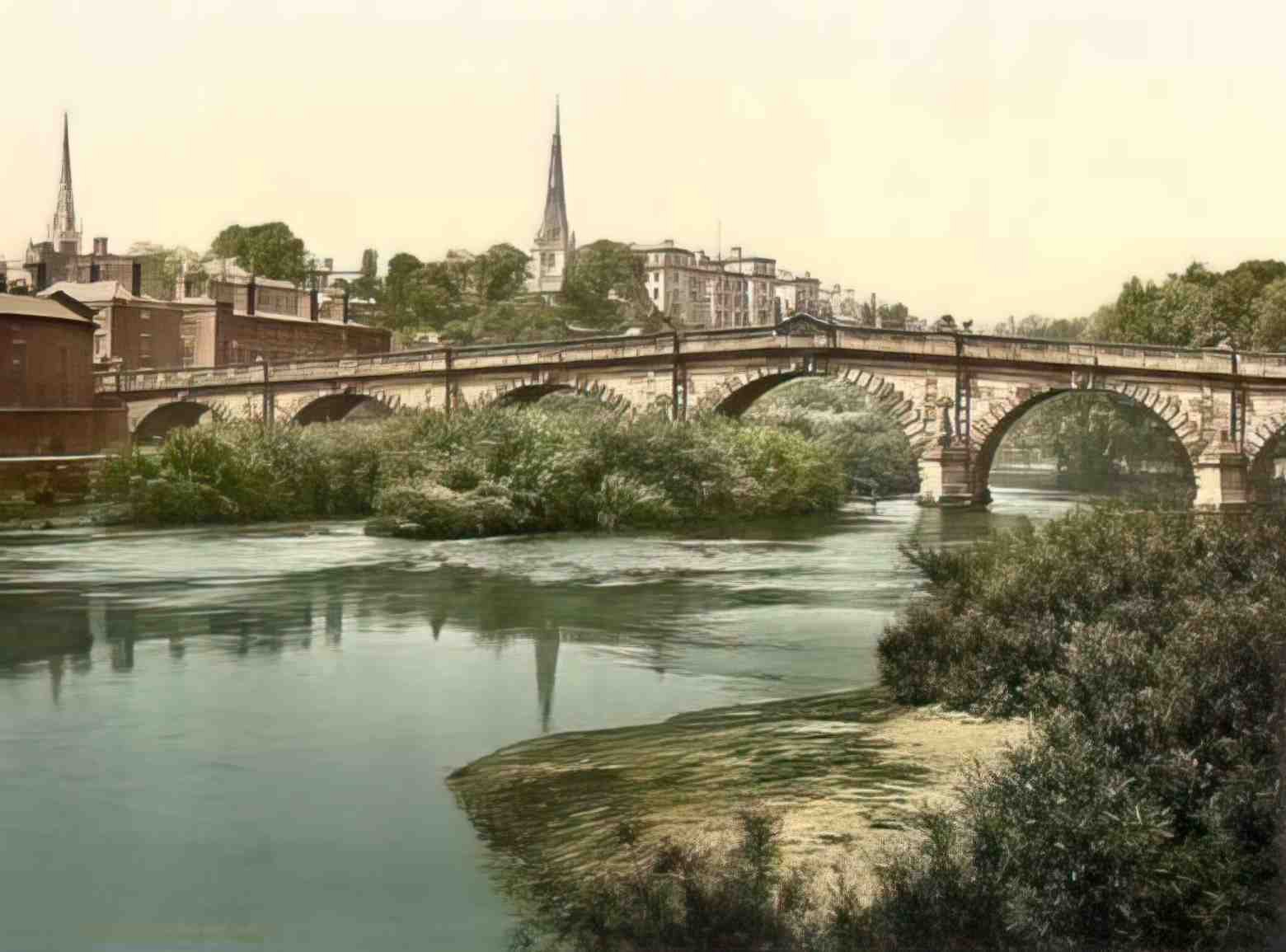 Shropshire Shrewsbury English Bridge Vintage A4 Photo Print