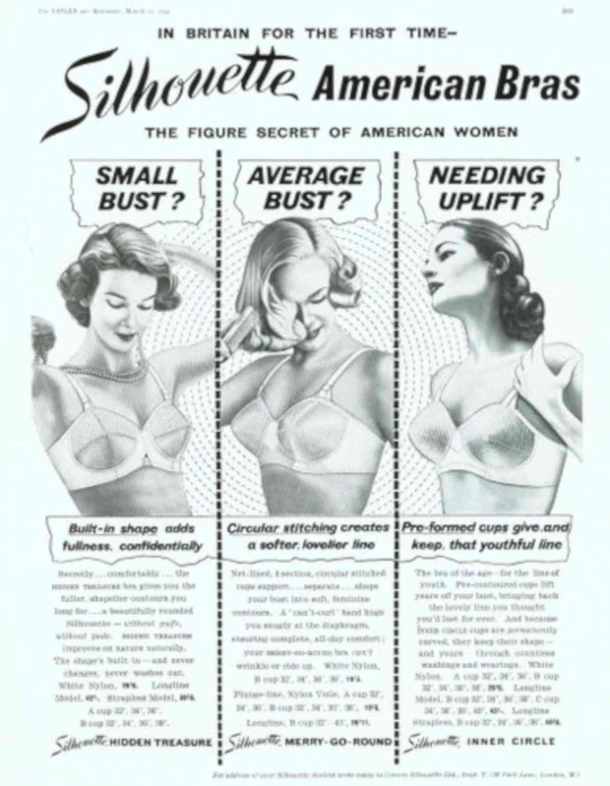 Silhouette Bras Women 1950s Vintage Retro Advert Poster