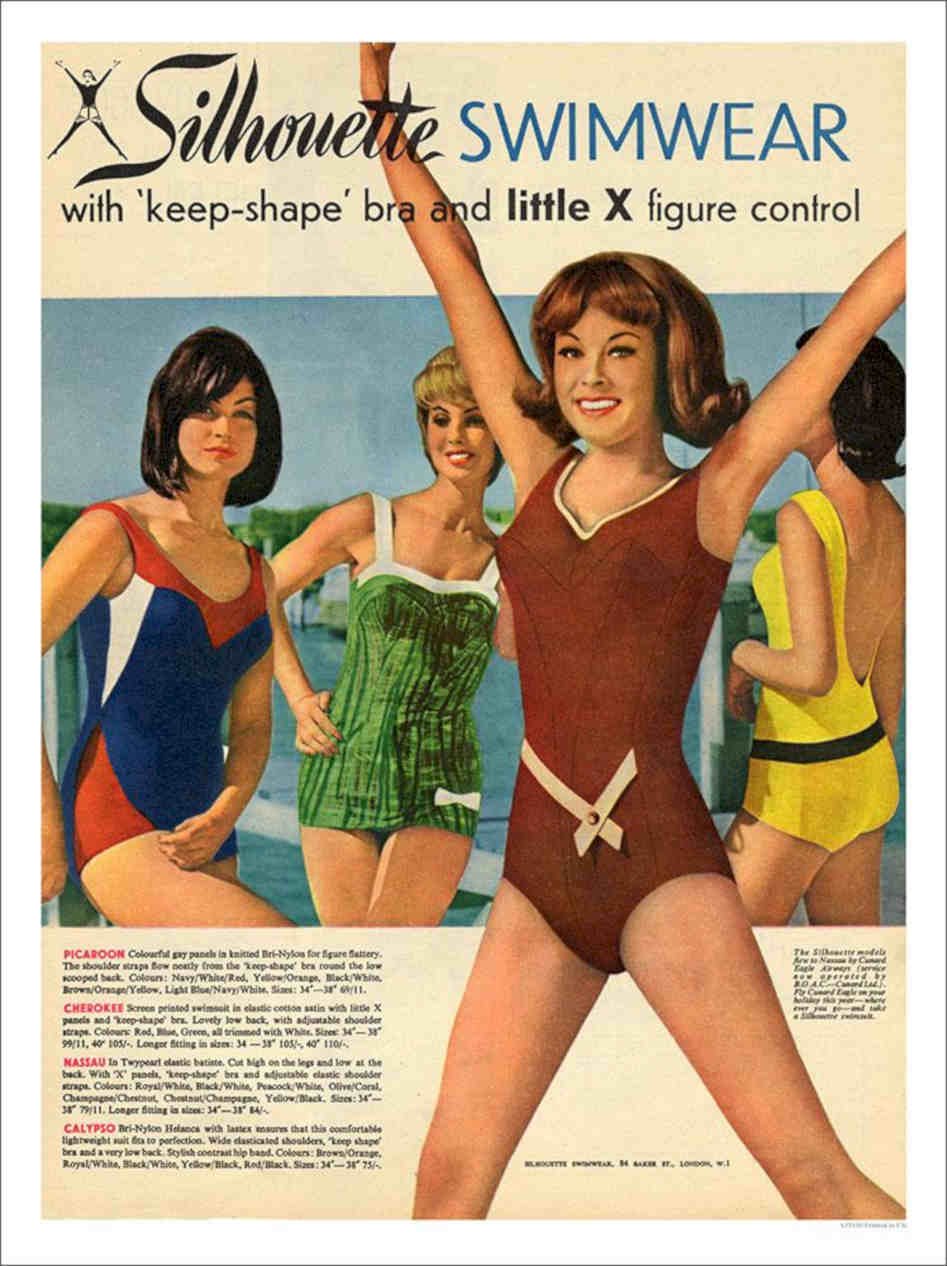 Silhouette Swimwear Vintage Retro Advert Poster A4 Photo Print