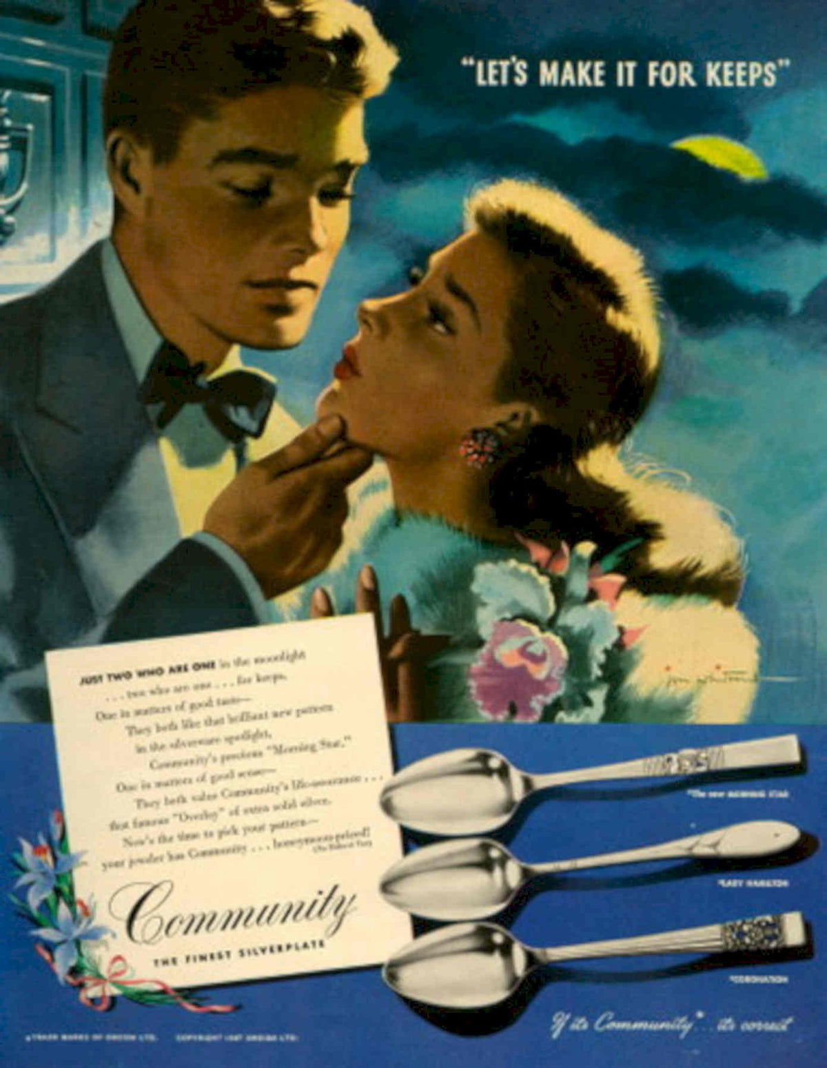 Silver Couple Spoons 1940s Vintage Retro Advert Poster