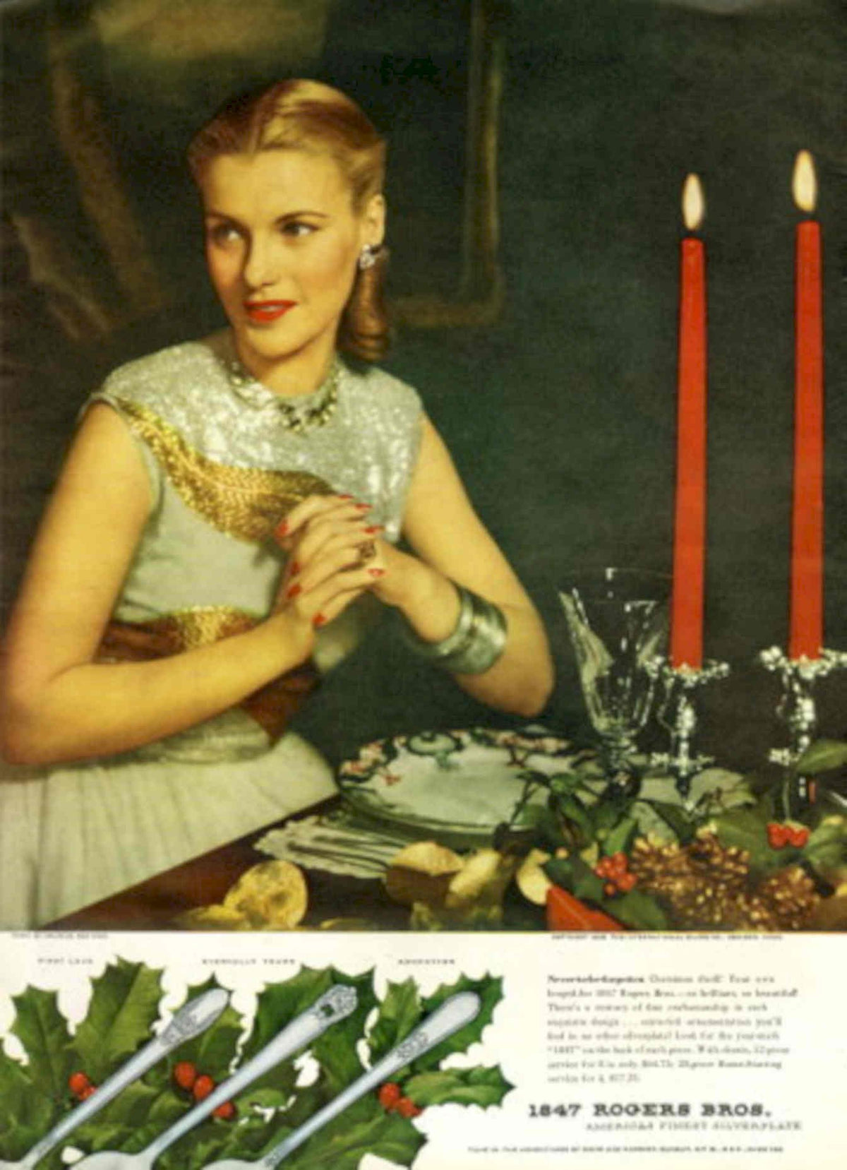 Silverplate Christmas Dinner 1940s Vintage Retro Advert Poster