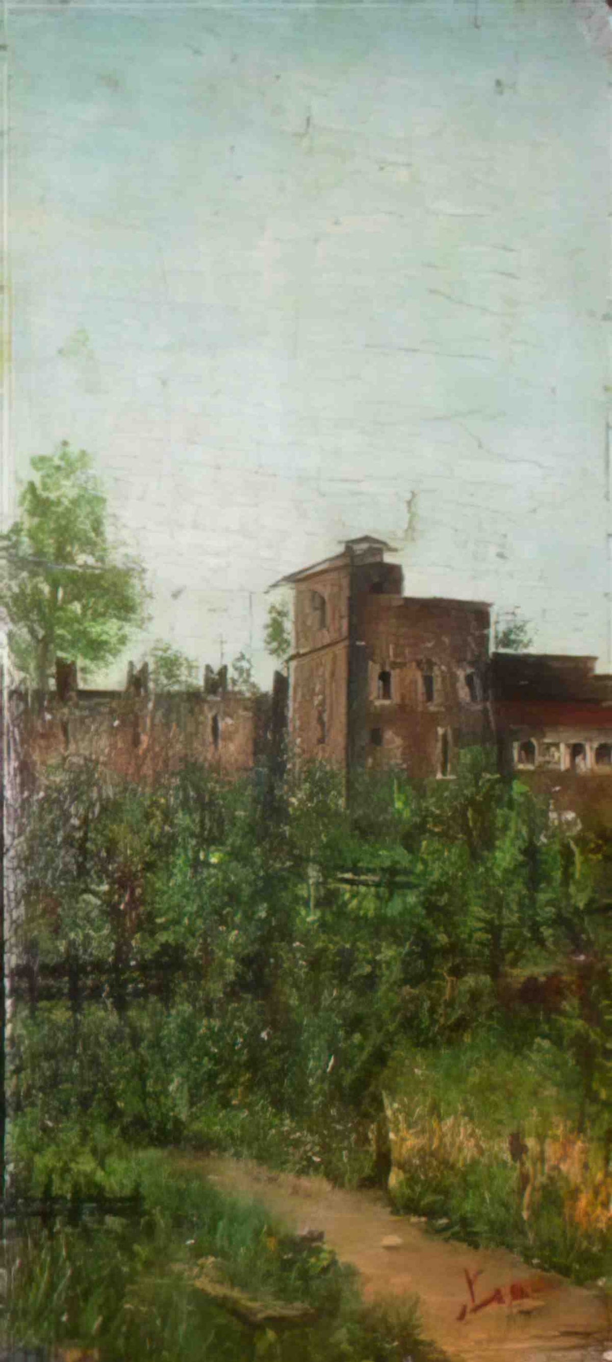 Silvestro Lega lega borghetto con merli Art A4 Photo Print