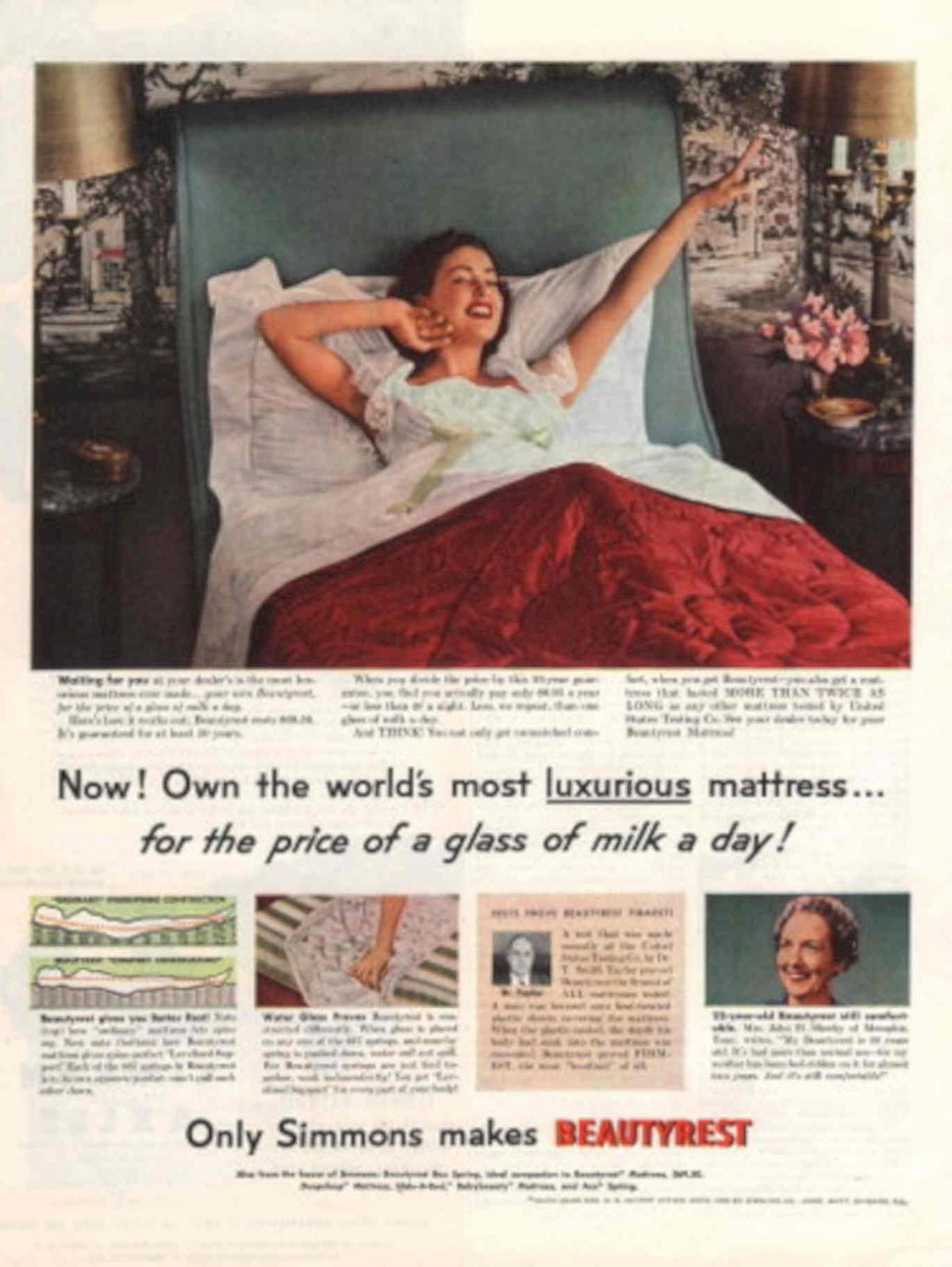 Simmons Beautyrest Mattress 2 1950s Vintage Retro Advert Poster