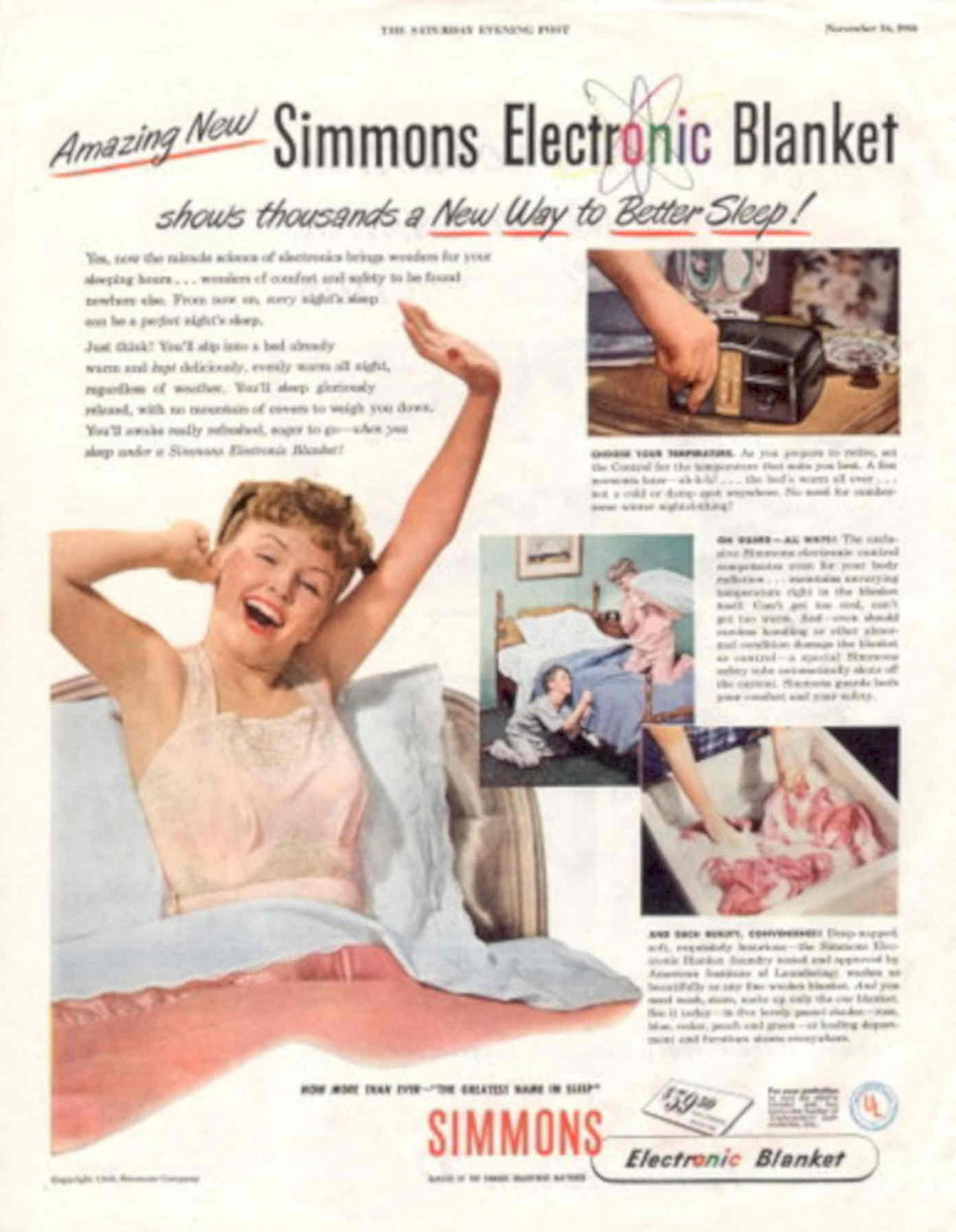 Simmons Blanket 1958 1940s Vintage Retro Advert Poster