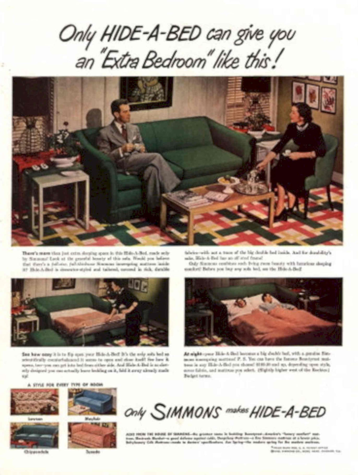 Simmons Hide Bed 1 1940s Vintage Retro Advert Poster