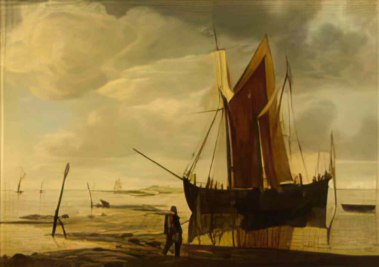 Simon de Vlieger a boat off shore Art A4 Photo Print