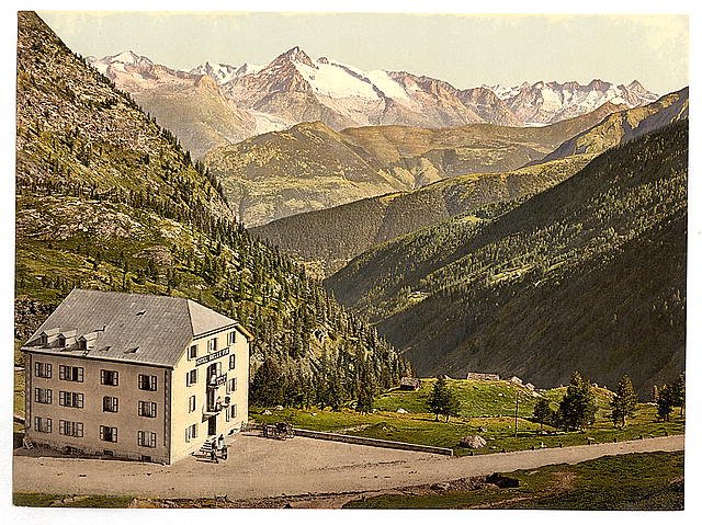 Simplon Pass Hotel Bellevue Valais Alps of Vintage A4 Photo Print