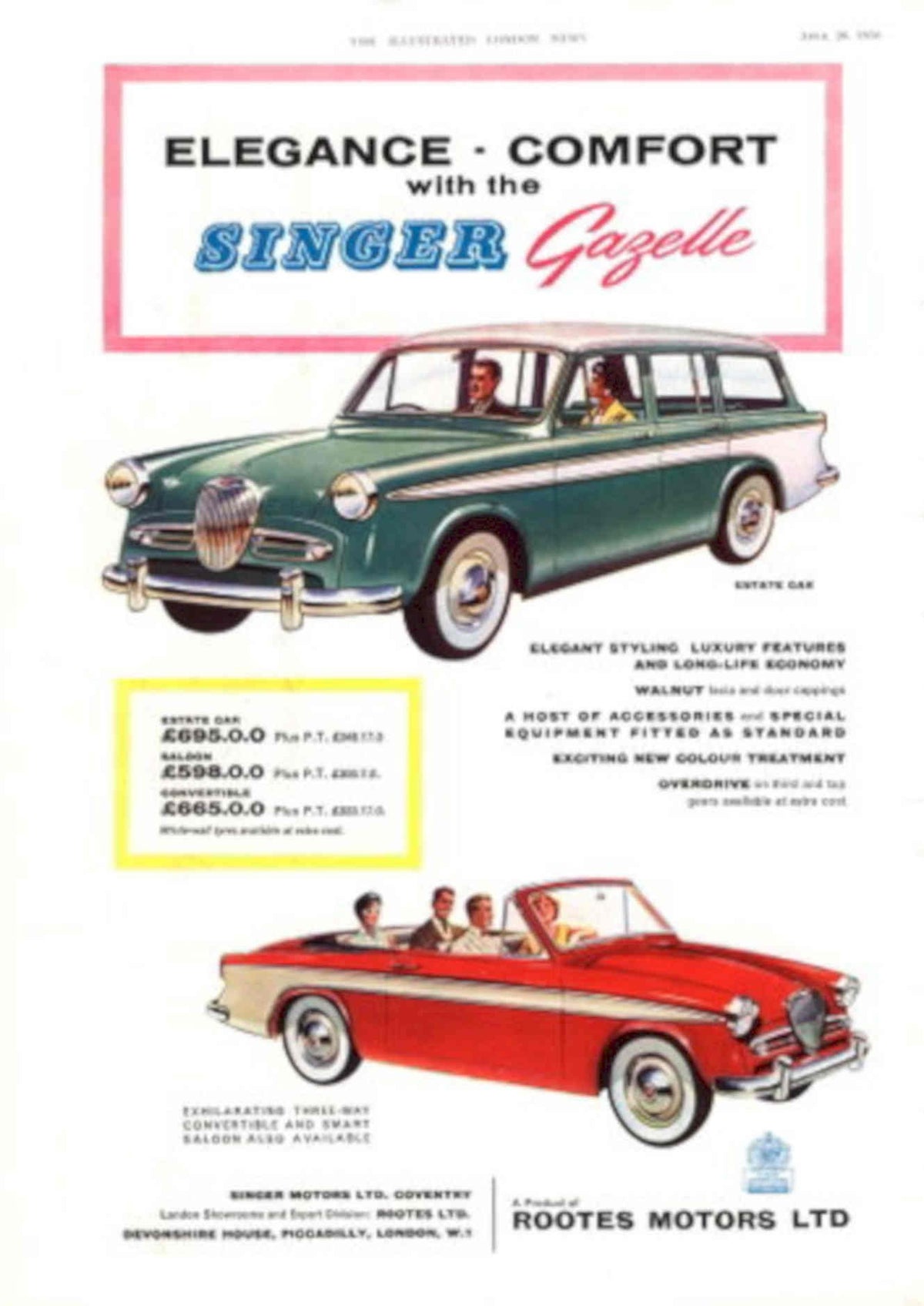 Singer Gazelle Estate 1950s Vintage Retro Advert Poster