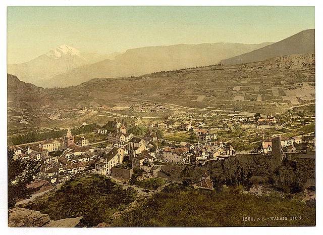 Sion general view II Valais Vintage A4 Photo Print