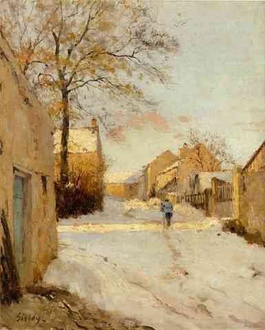 Sisley Alfred A Village Street In Winter A4 Photo Print