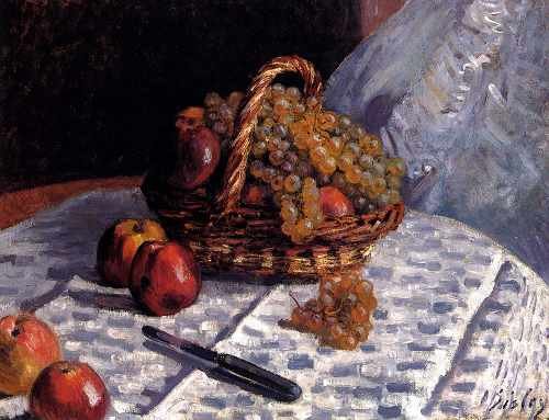 Sisley Alfred Still Life Apples And Grapes A4 Photo Print
