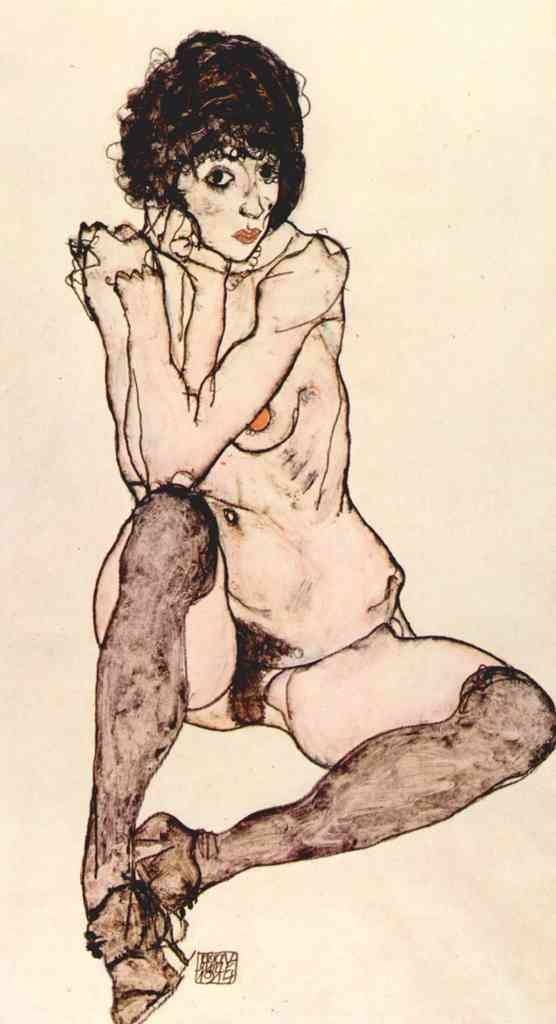 Sitting Female Nude Egon Schiele A4 Photo Print