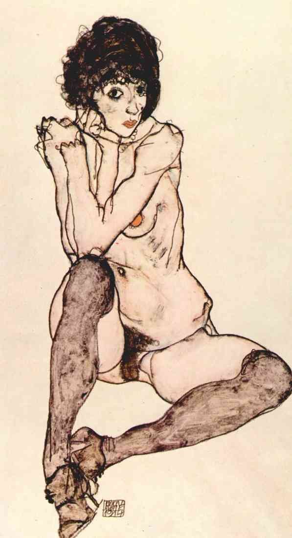 Sitting female nude by Egon Schiele A4 Photo Print