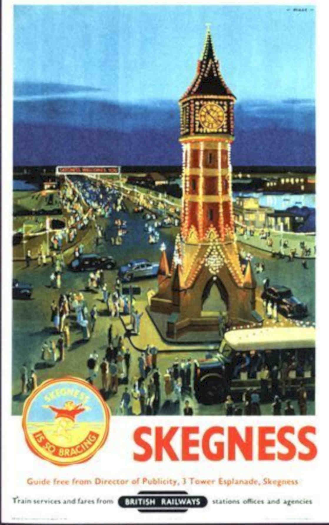 Skegness Clock Tower Vintage Retro Advert Poster A4 Photo Print