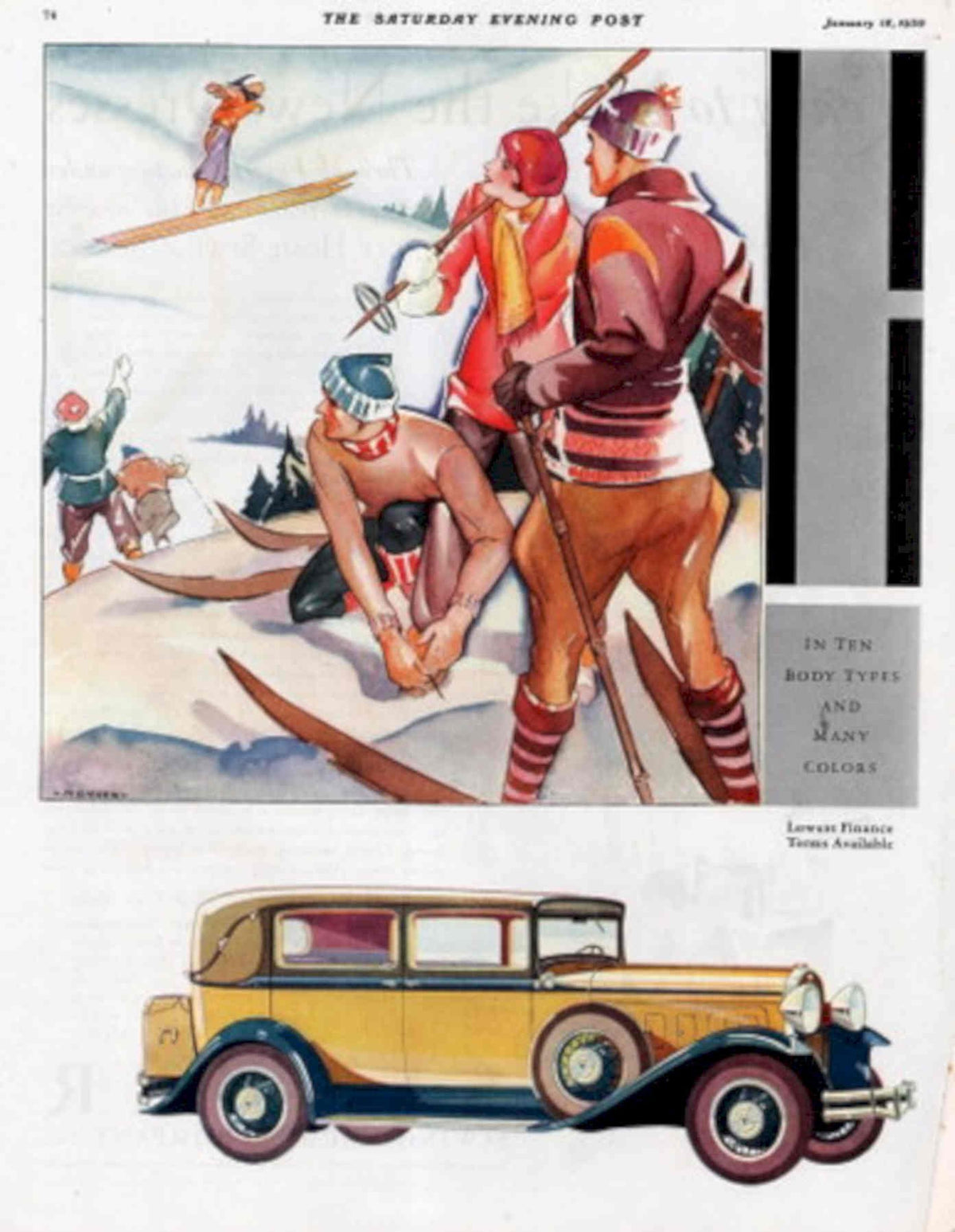 Skiers Model 1930s Vintage Retro Advert Poster