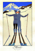 Skiing Couple Alps Vintage Retro Advert Poster A4 Photo Print