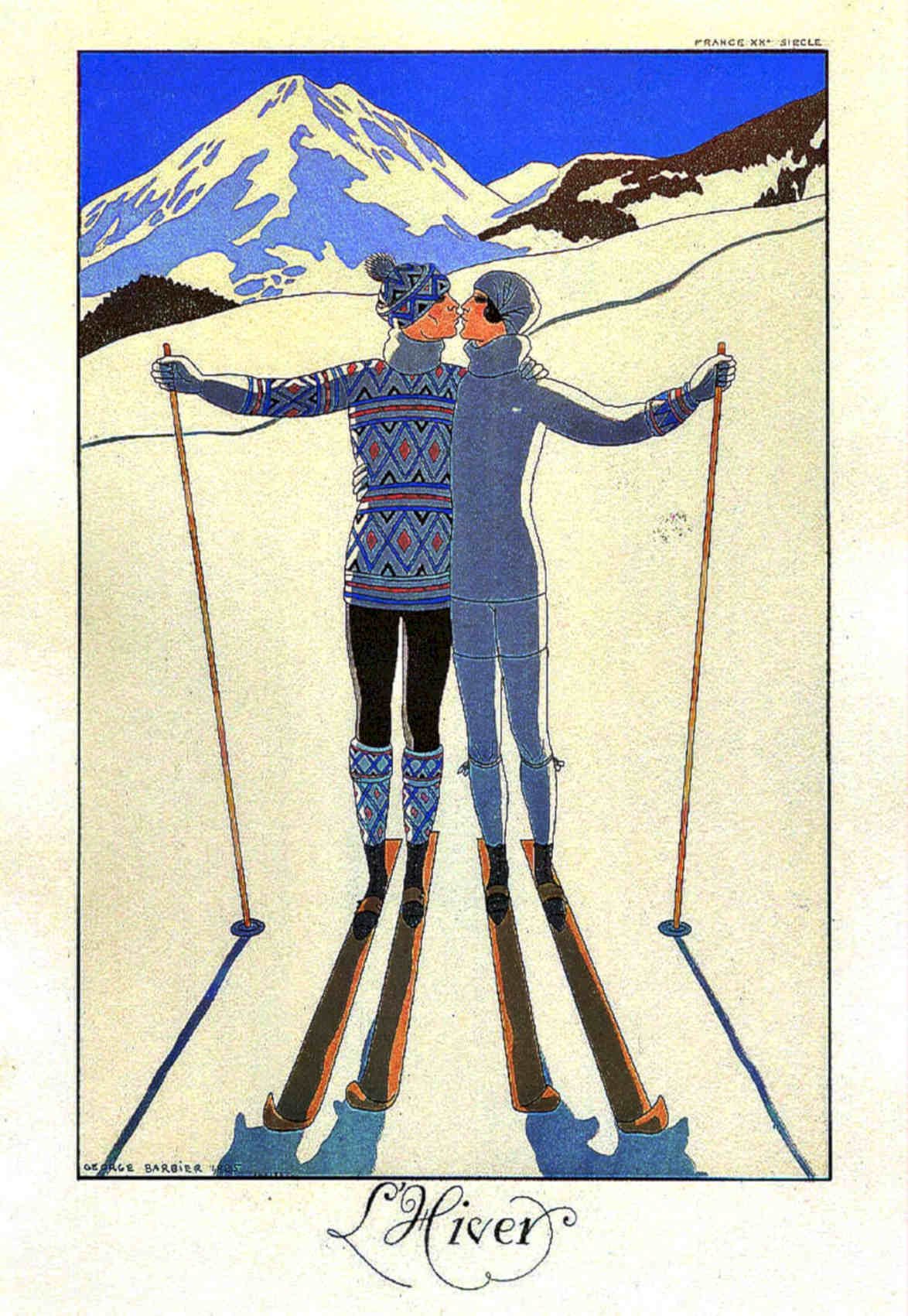 Skiing Couple Alps Vintage Retro Advert Poster A4 Photo Print