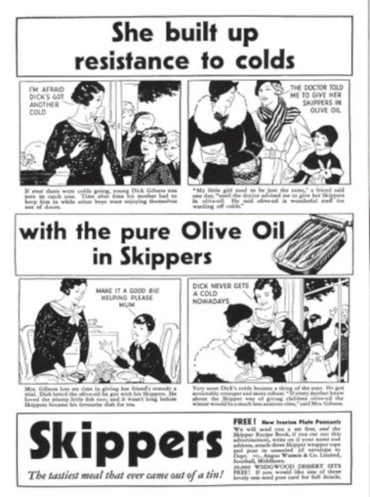 Skippers Tuna Family 1930s Vintage Retro Advert Poster