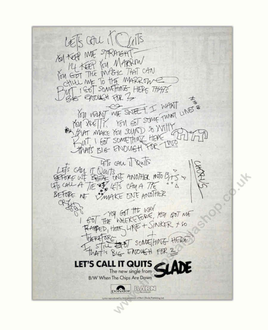 Slade Lets Quit Vintage Retro Advert Poster A4 Photo Print