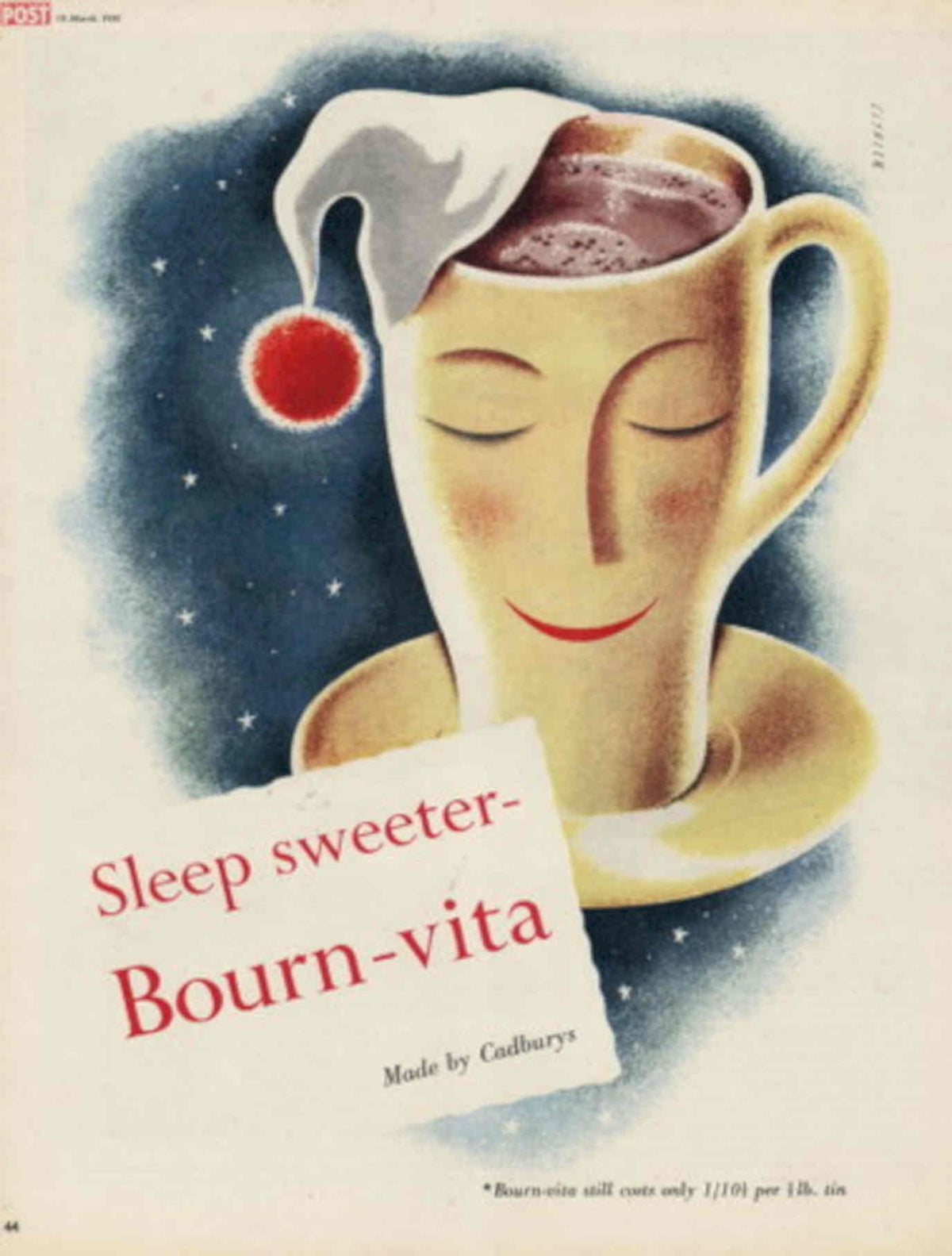 Sleep Mug Cadbury 1950s Vintage Retro Advert Poster