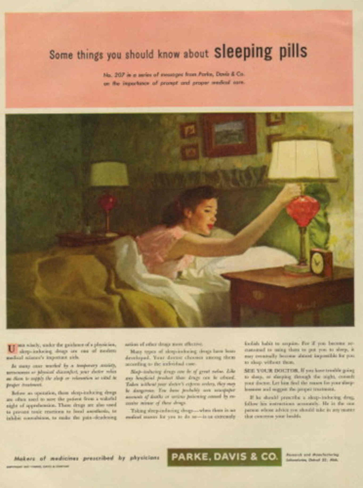 Sleeping Pill Bedroom 1950s Vintage Retro Advert Poster